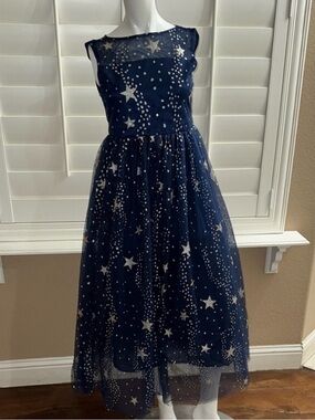 Navy Star-Print Tulle Party Dress for Girls